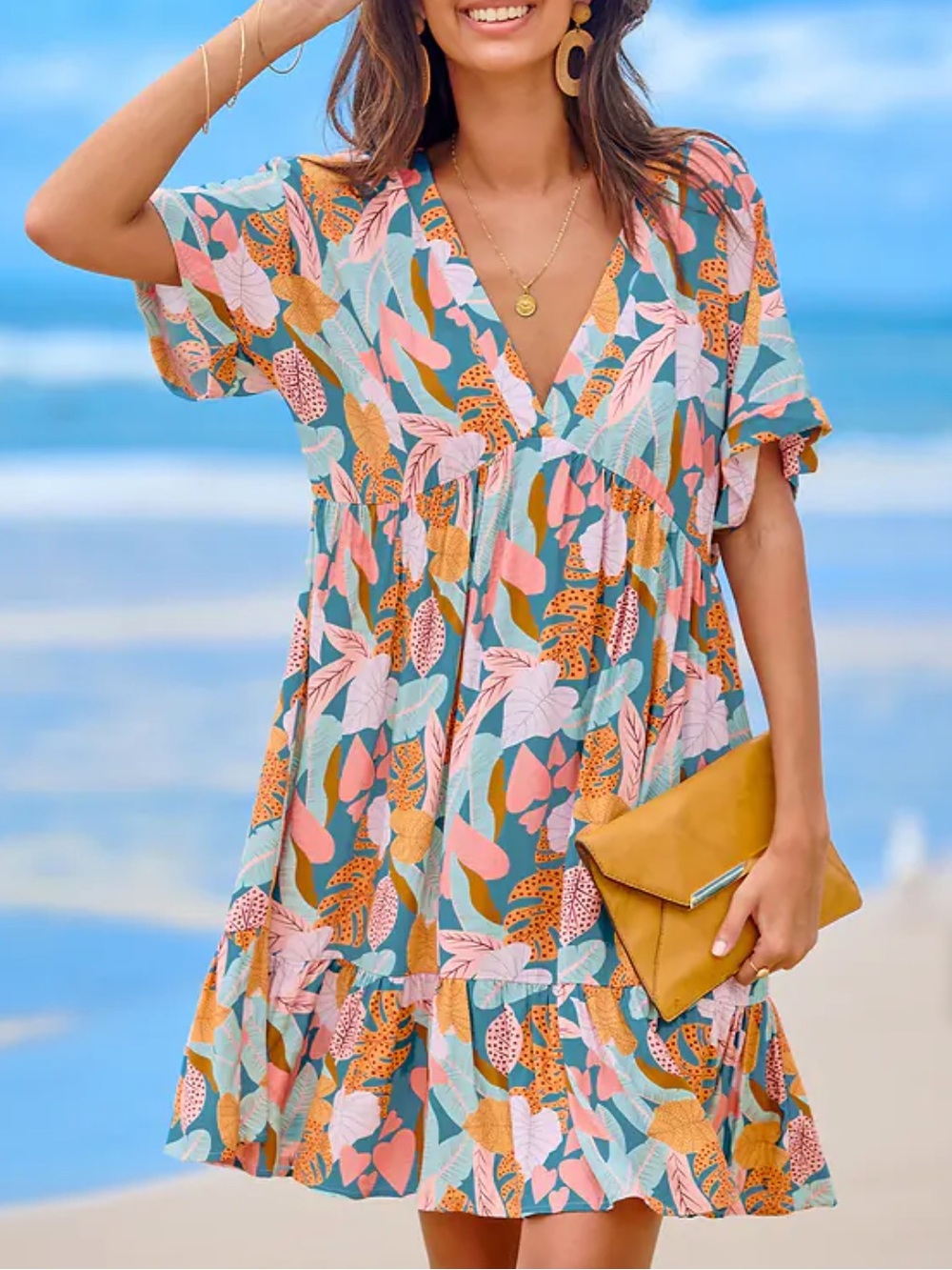 Cupshe Soft Tropics Short Sleeve Mini Dress